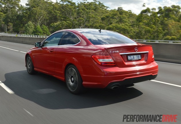 2013 Mercedes-Benz C 250 Coupe Sport Fire Opal red rear