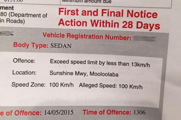 Driver fined 100kmh in 100kmh zone