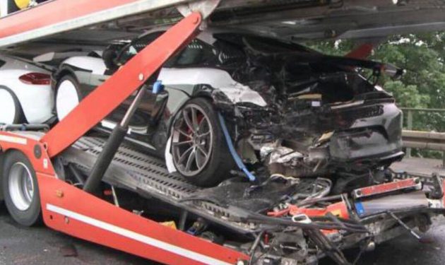 Porsche Cayman GT4 truck crash-2