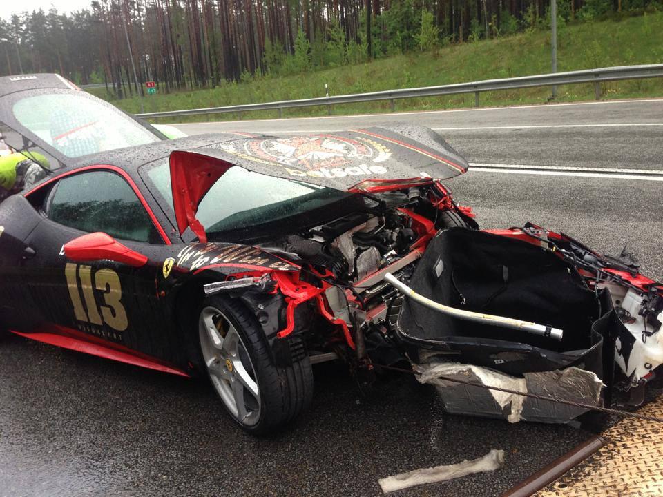Ferrari 458 crashes during Gumball 3000 rally