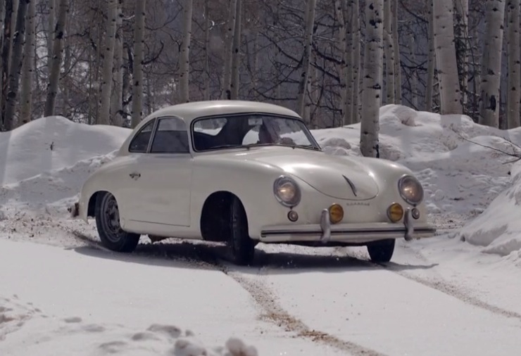 Jeff Zwart playing in the snow with his Porsche 356