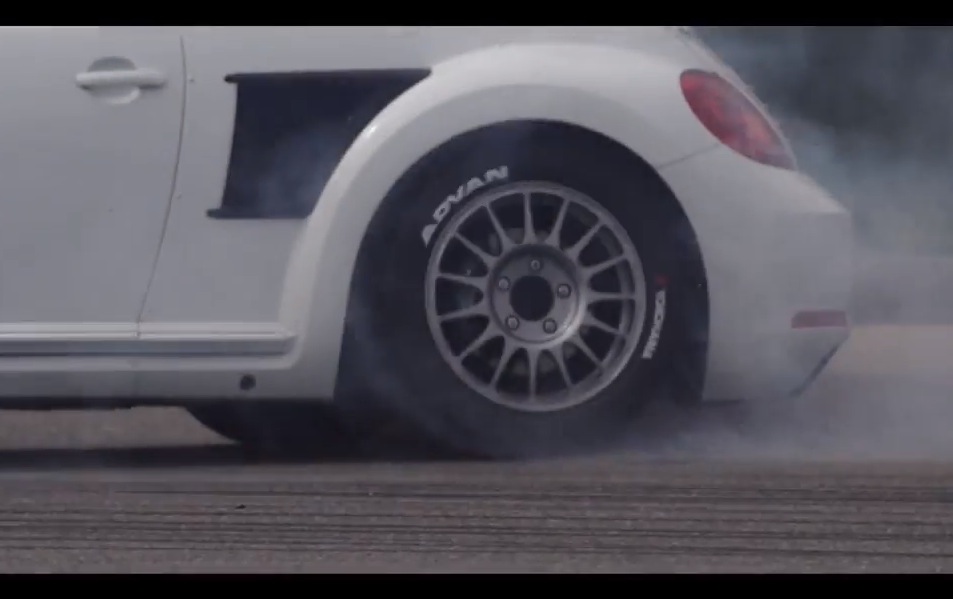 Tanner Foust tears up the tarmac in the VW Beetle GRC
