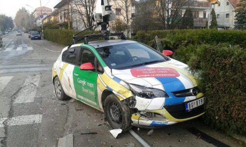 Opel Astra Google Street View car crashed in Serbia