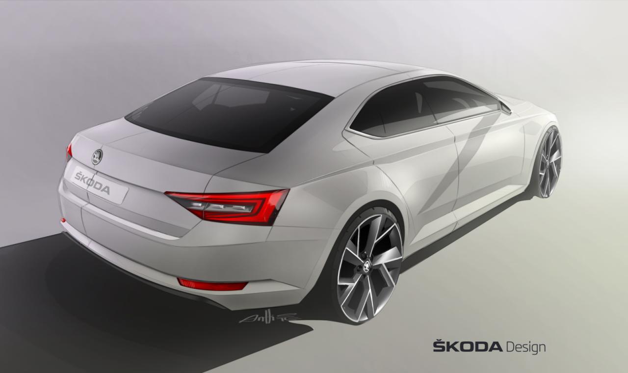 2015 Skoda Superb previewed again, rear end revealed