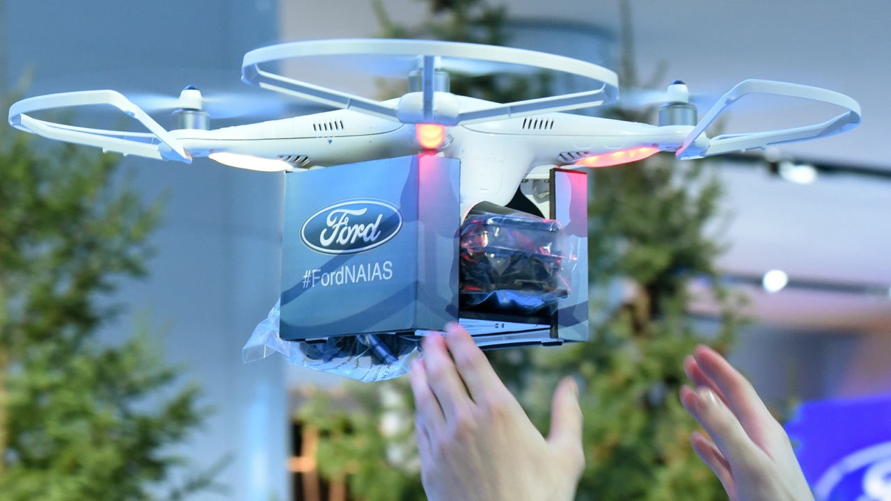 Ford hands out F-150 Raptors by drone at Detroit Auto Show