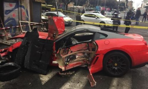 Valet parker crashes Ferrari 599 GTO into shop front in Rome