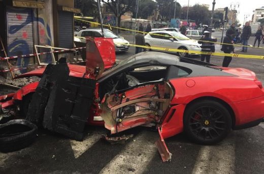 Valet parker crashes Ferrari 599 GTO into shop front in Rome