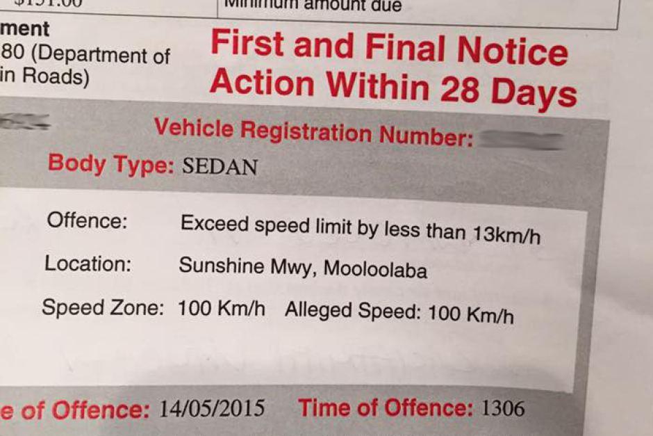 QLD driver gets fined for doing 100km/h in a 100km/h zone