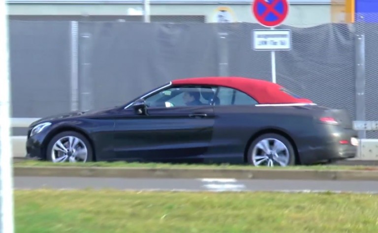 2016 Mercedes-Benz C-Class Cabrio prototype spotted with red roof (video)
