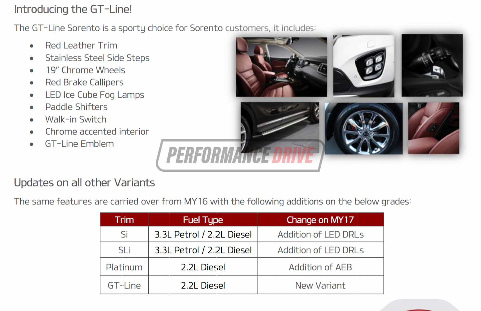 2017 Kia Sorento update adding GT-Line, AEB for Platinum variant
