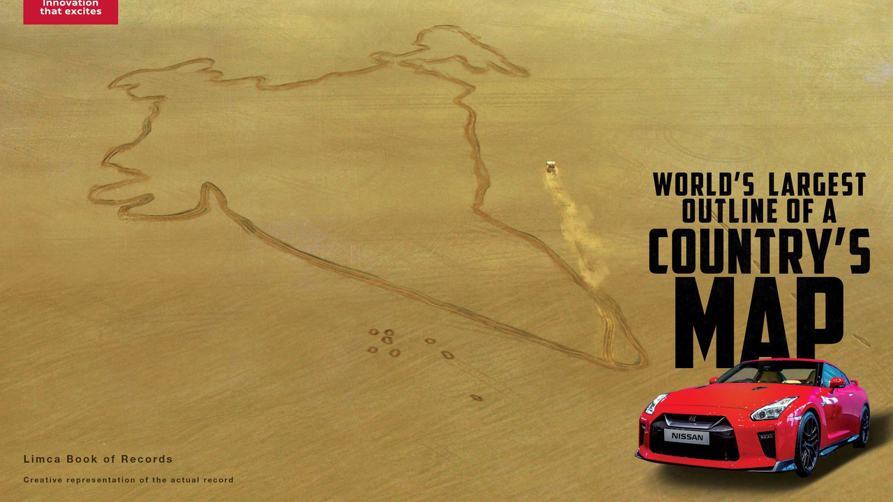 Nissan GT-R breaks record, carves map of India in lake