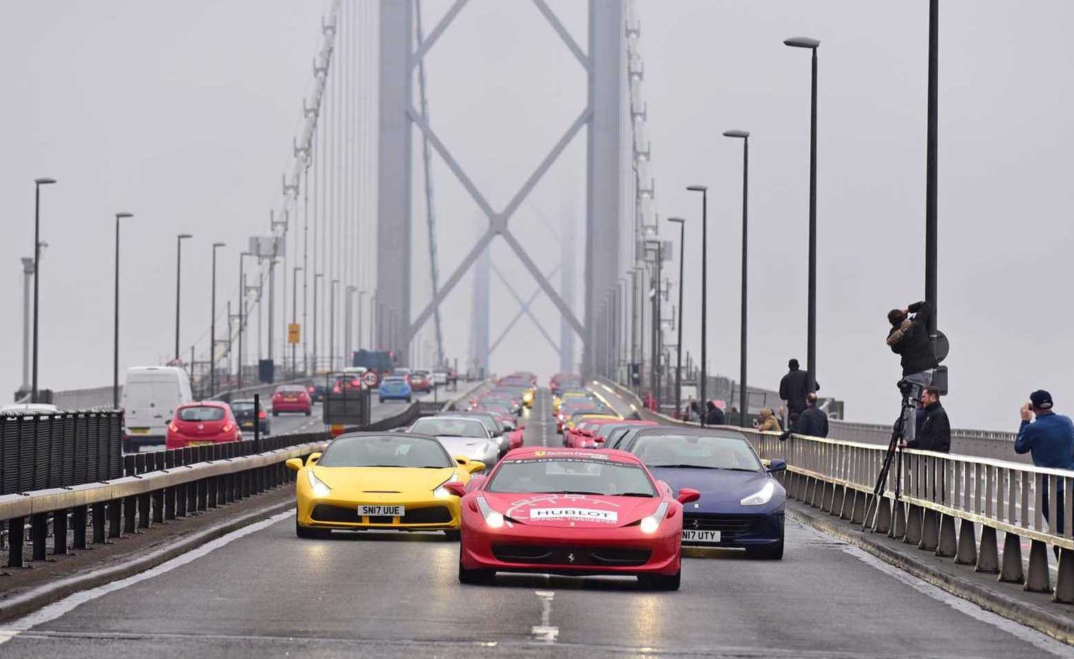 Ferrari parade shuts down bridge to celebrate Owners Club of GB 50th