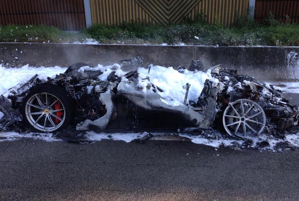 Ferrari F12tdf catches fire on autobahn in Germany