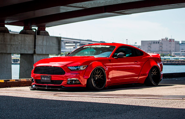 Liberty Walk carb-loads Ford Mustang with wide-body kit