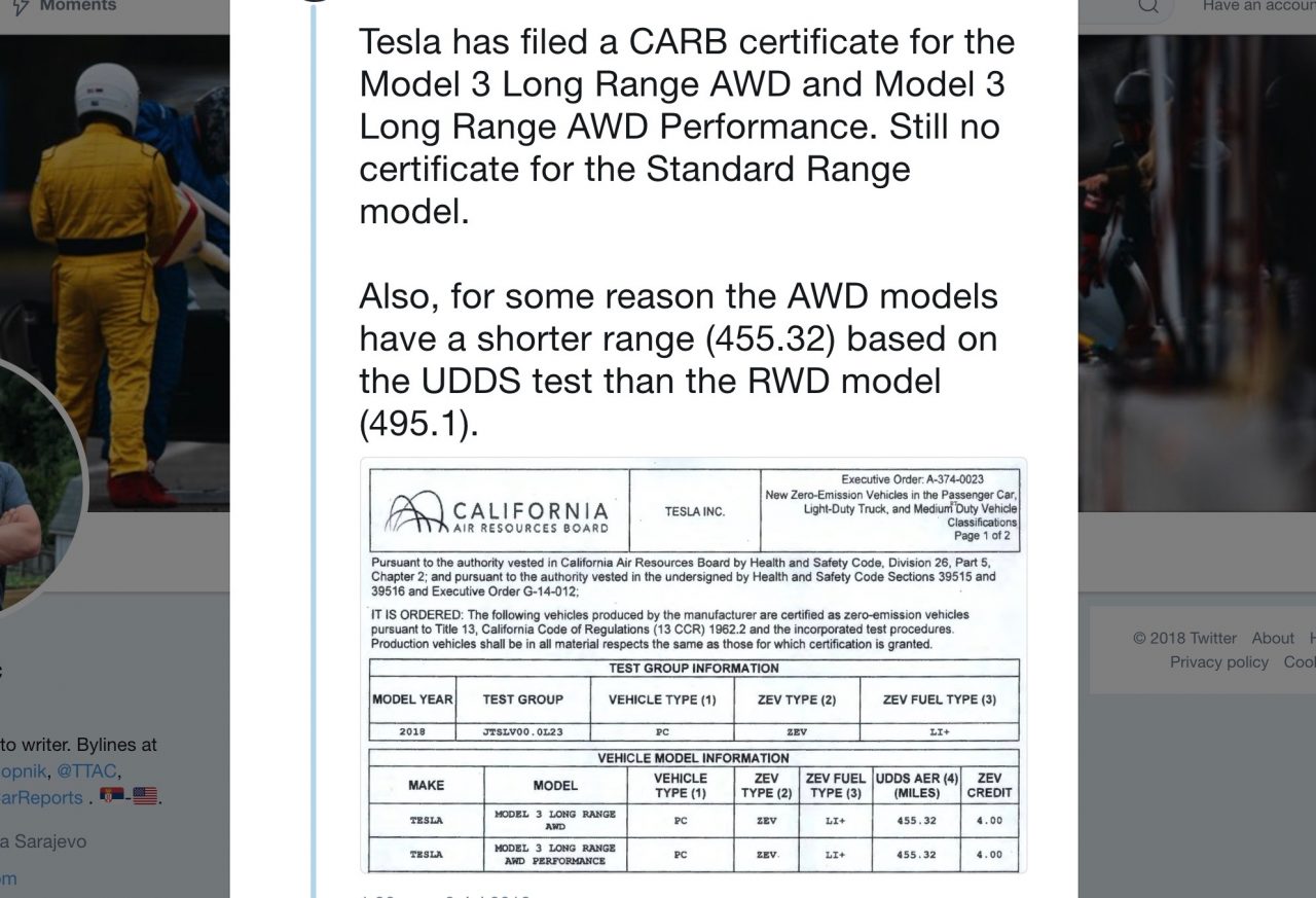 tesla 3 performance range km