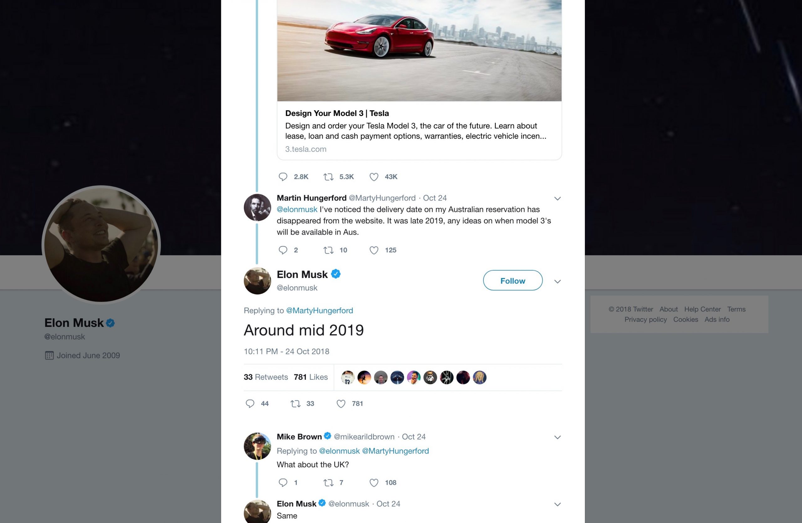 Tesla Model 3 Australian deliveries confirmed for “mid 2019”