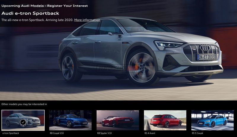 Audi Australia website confirms e-tron Sportback in “late 2020”